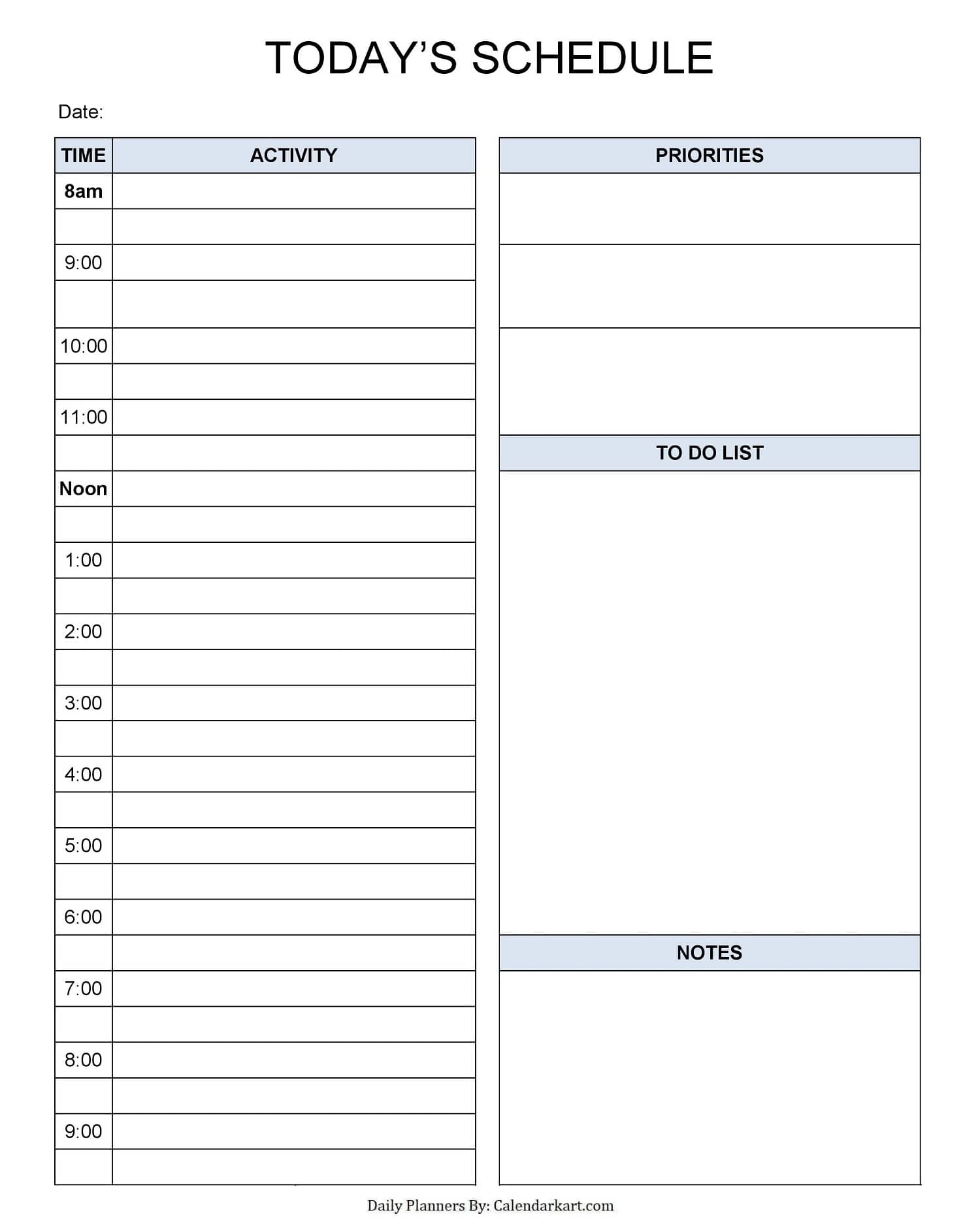 Daily Schedule Printable Pdf Crownflourmills