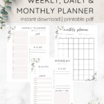 Daily Weekly Monthly Planner Printable Set Simple Etsy