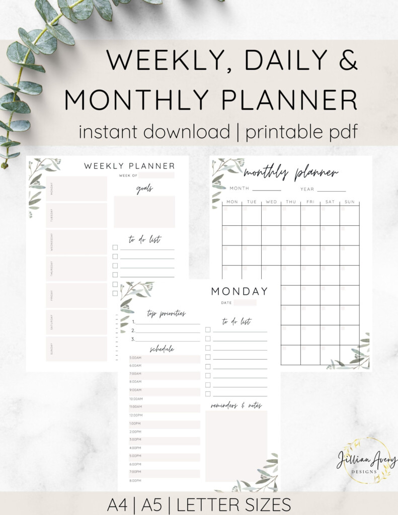 Daily Weekly Monthly Planner Printable Set Simple Etsy