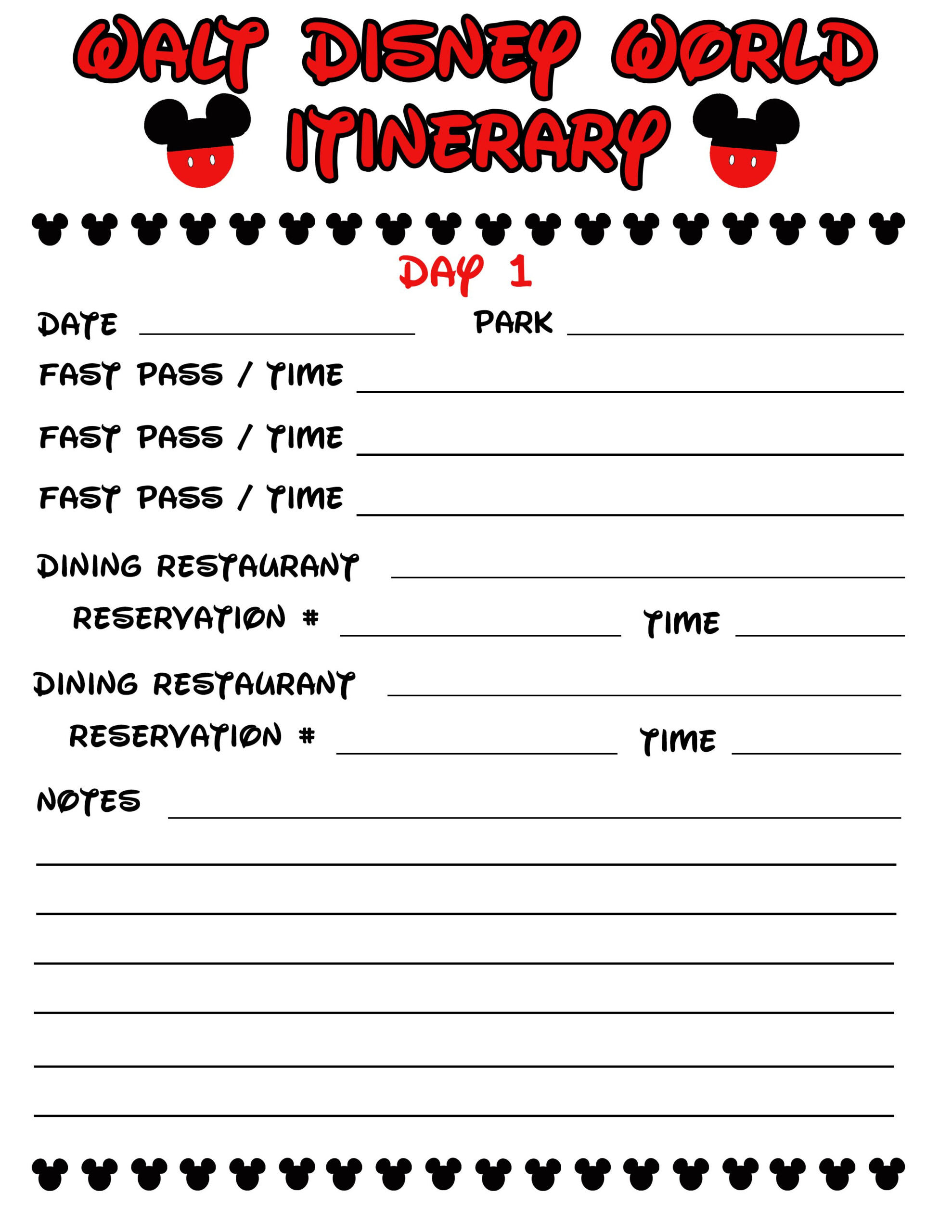 Disney Agenda Itinerary Free Printable Disney Vacation Planner 