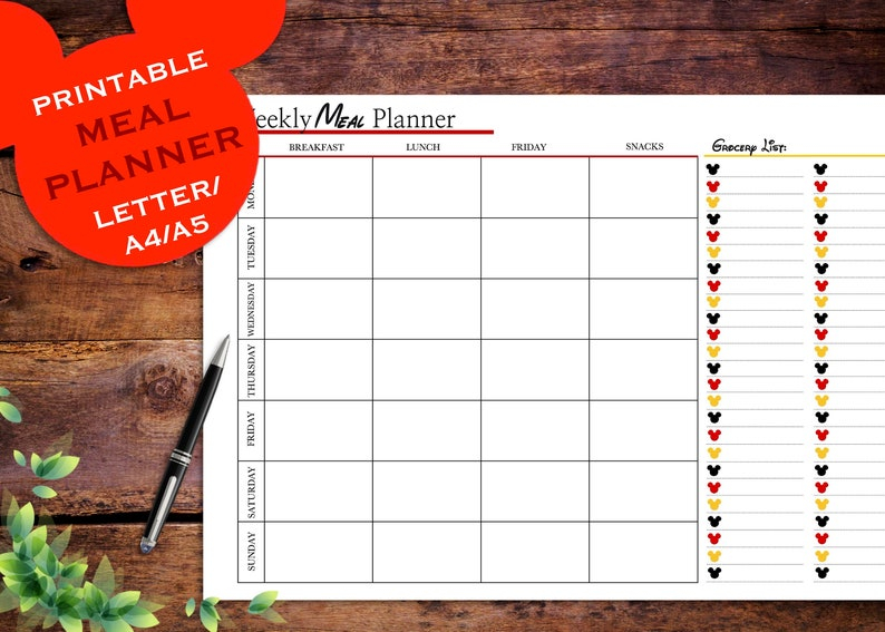 Disney Weekly Meal Planner Printable Grocery A5 A4 And Etsy