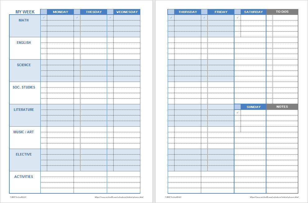 Download A Free Printable Weekly Student Planner Template For Excel Or 