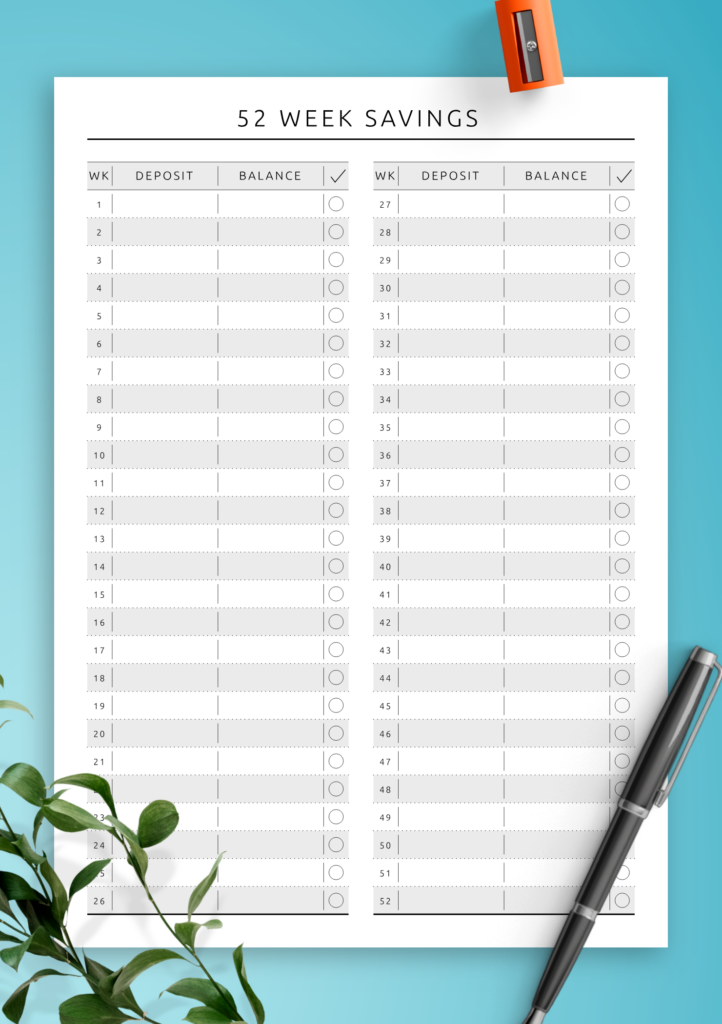 Download Printable 52 Week Savings Original Style PDF