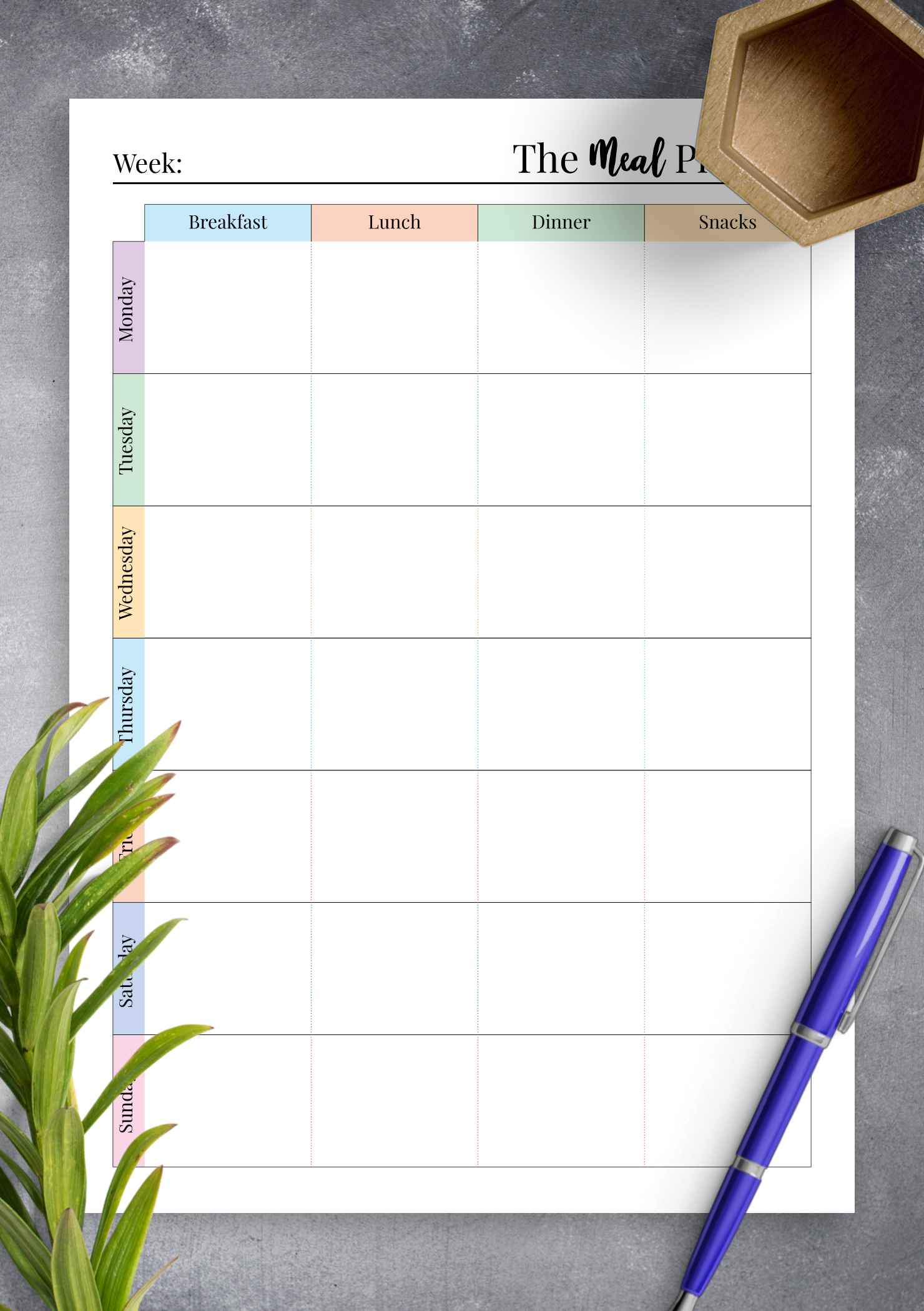 Download Printable Colorful Weekly Meal Planner With Grocery List PDF