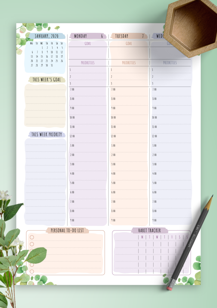 Download Printable Dated Weekly Planner Floral Style PDF