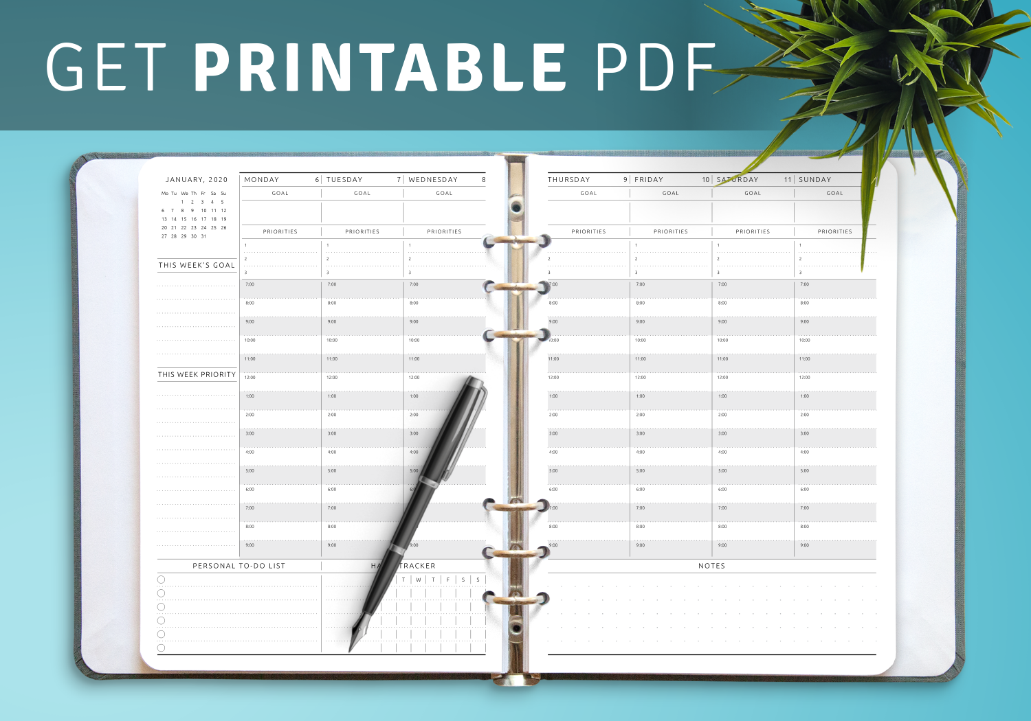 Download Printable Dated Weekly Planner Original Style PDF