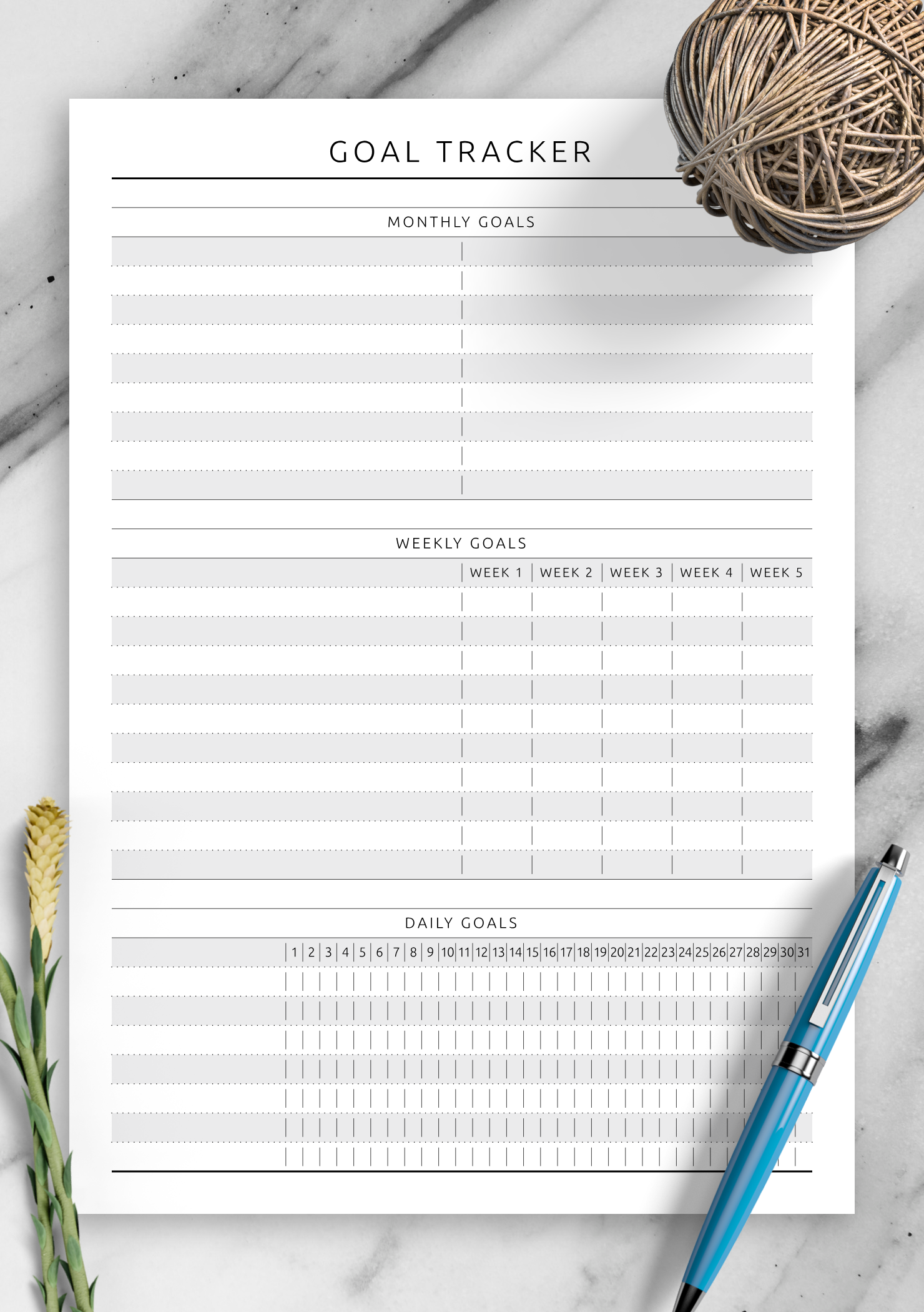 Download Printable Goal Tracker Original Style PDF Goal Tracker 