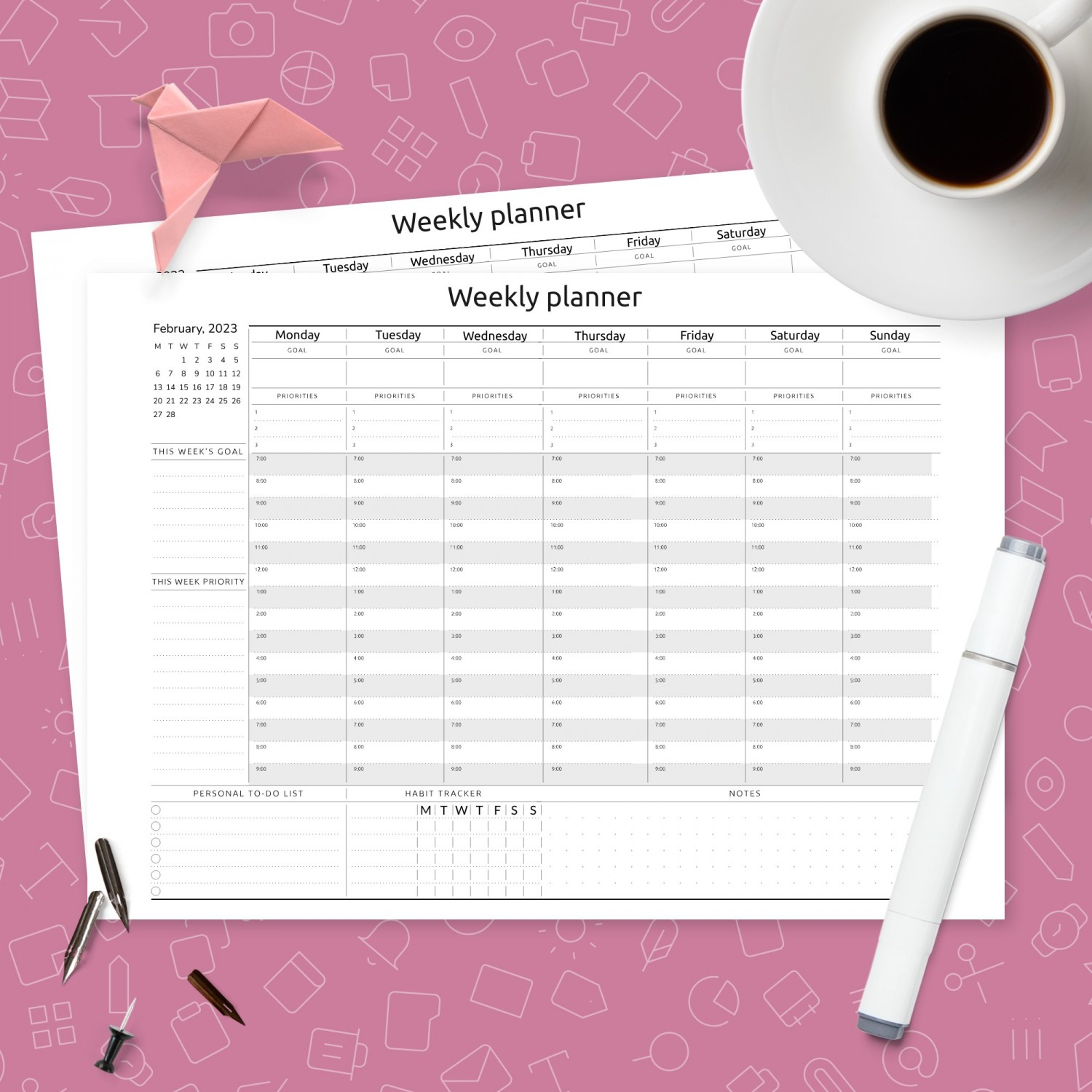 Download Printable Horizontal Weekly Planner Pdf Free Printable 