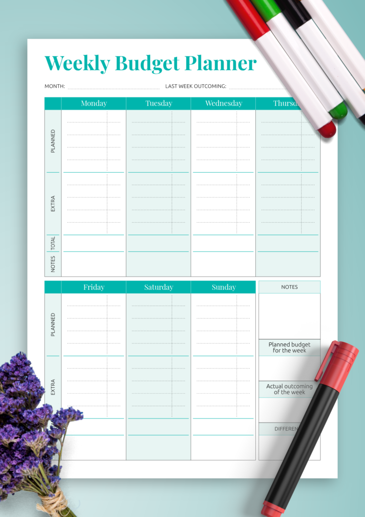 Download Printable Simple Weekly Budget Template PDF