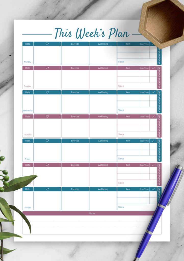 Download Printable Weekly Fitness And Meal Template PDF