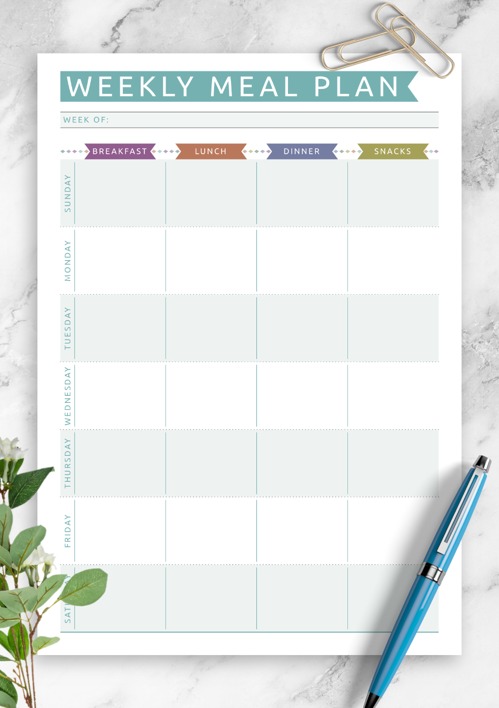 Download Printable Weekly Meal Plan Casual Style PDF Weekly Meal Plan 