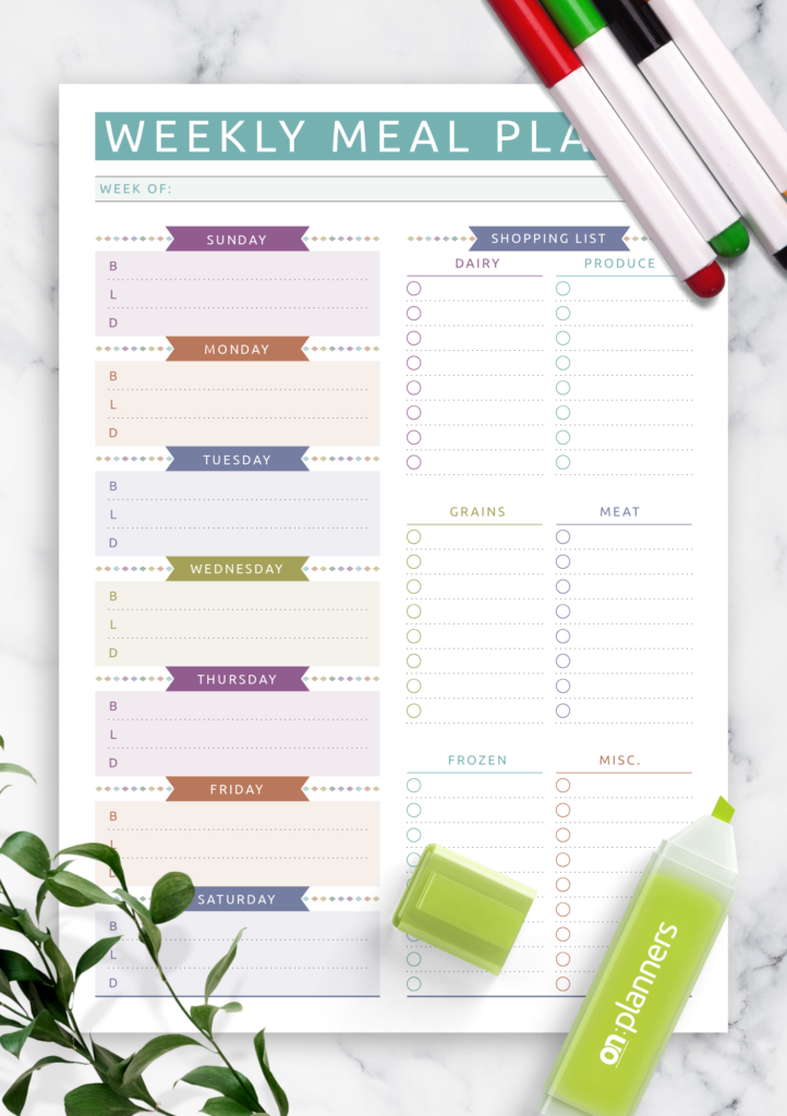 Download Printable Weekly Meal Plan With Shopping List Casual Style PDF