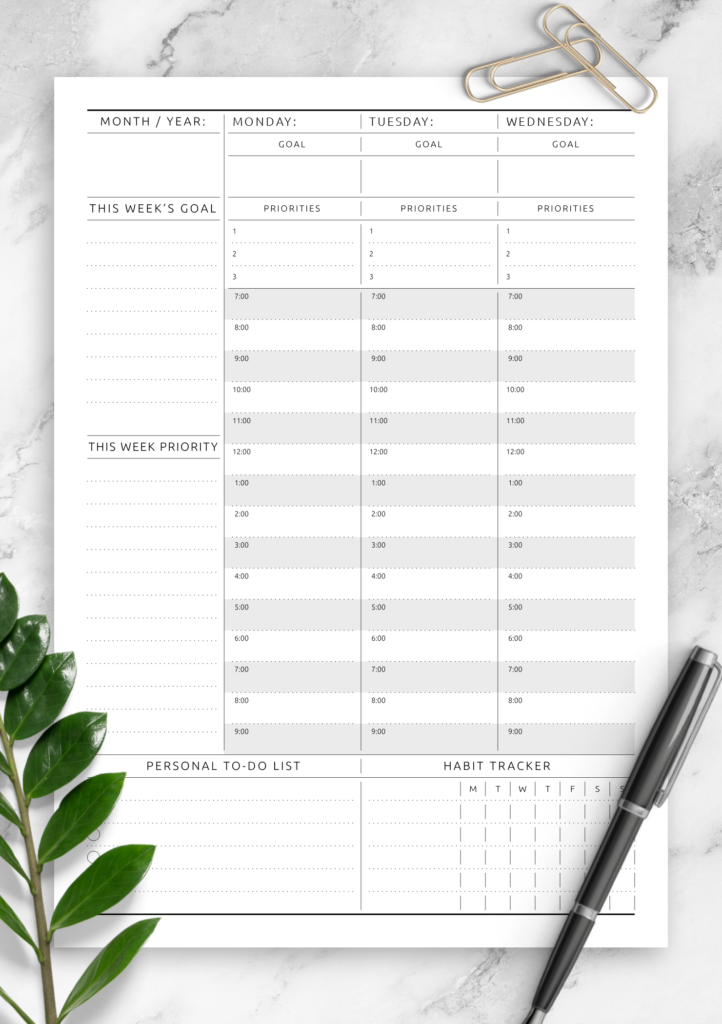 Download Printable Weekly Planner Undated Original Style PDF