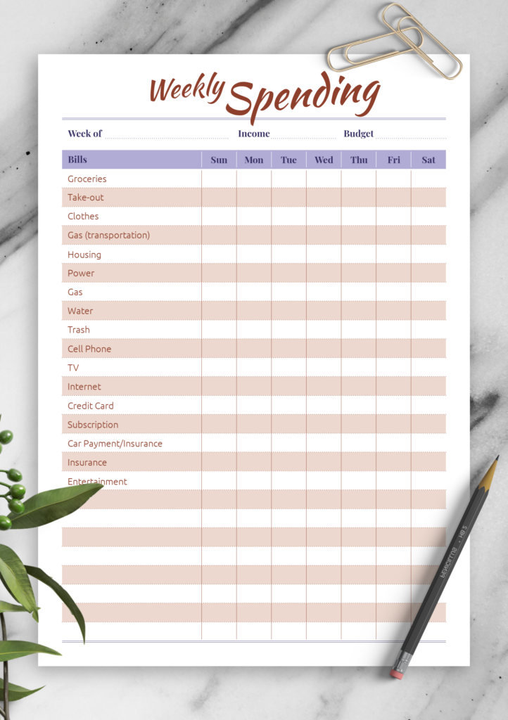 Download Printable Weekly Spending PDF