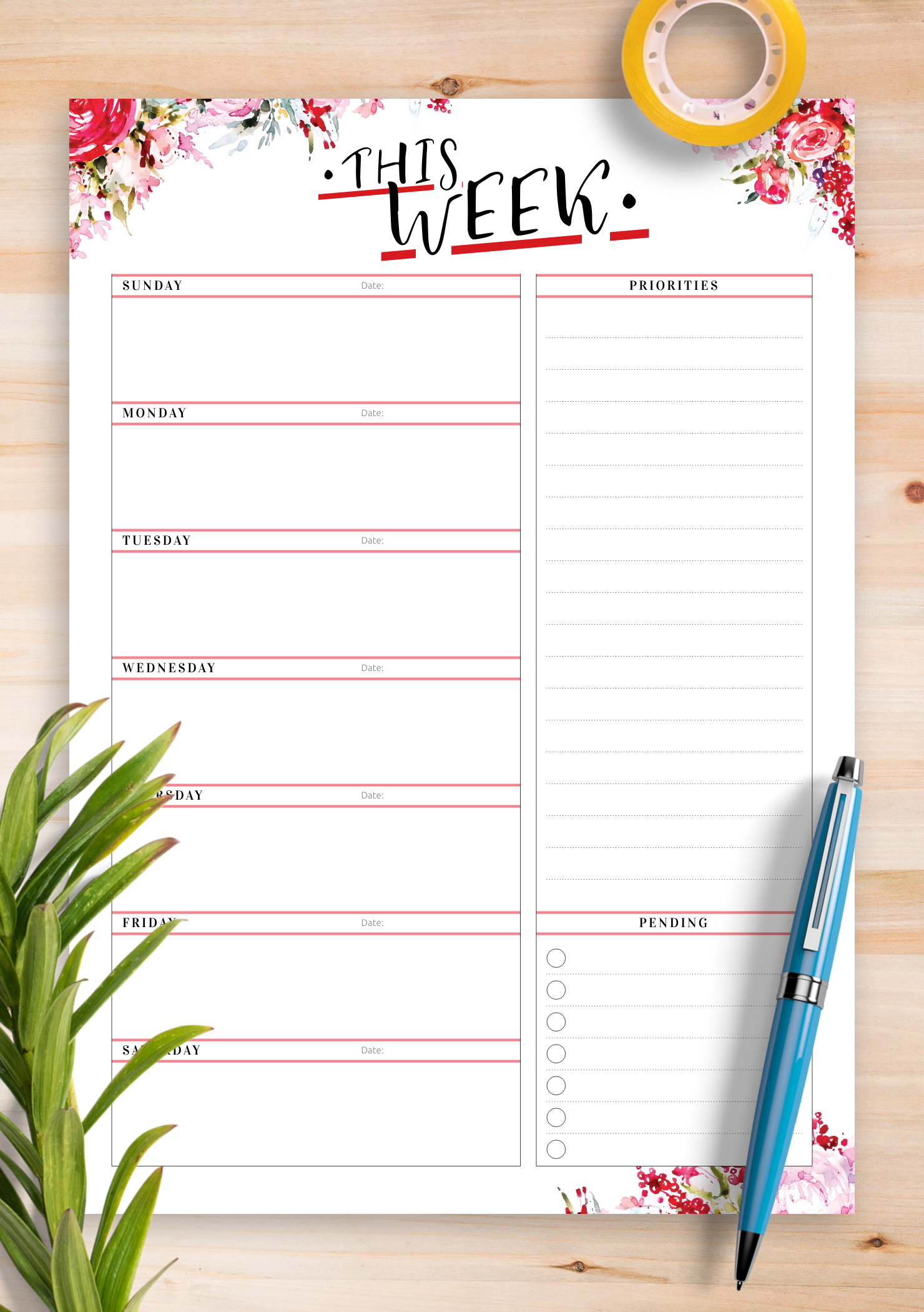 Downloadable Printable Weekly Planner Template Printable Templates