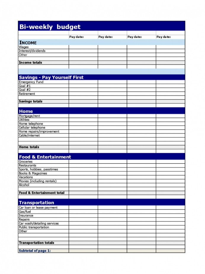 Editable Standard Biweekly Budget Form Free Download Bi Monthly Budget