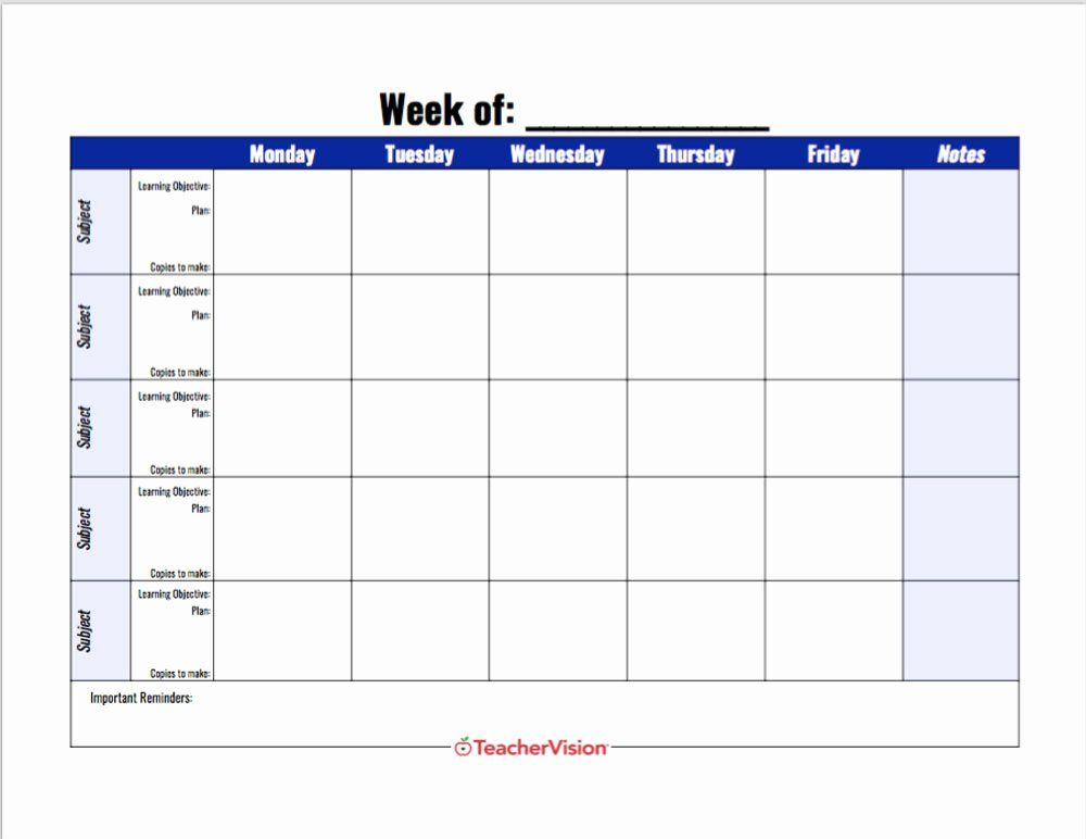 Editable Weekly Lesson Plan Template Free