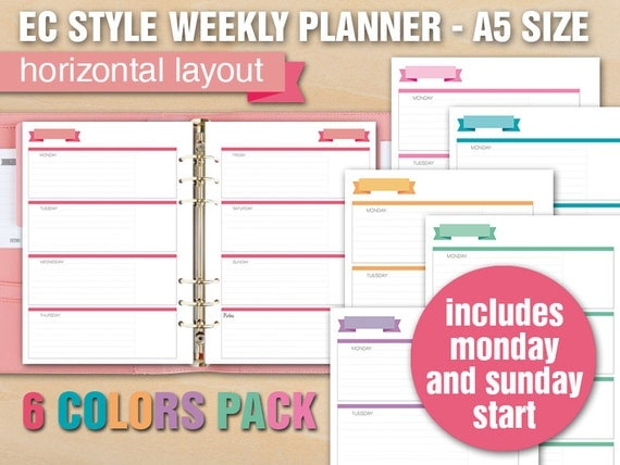 Erin Condren Style Printable Weekly Planner A5 Size