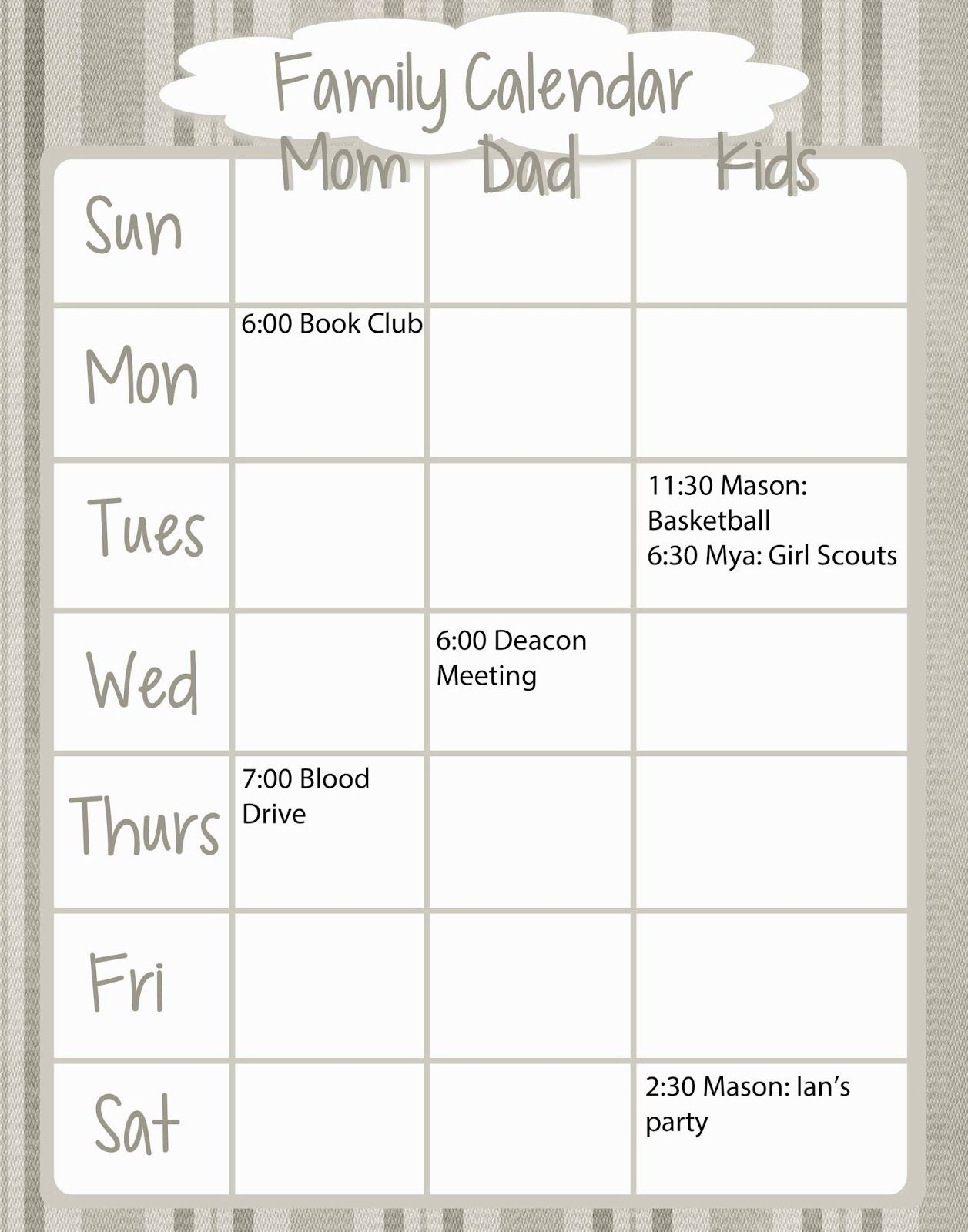 Family Weekly Calendar Free Printable Kids Family Calendar