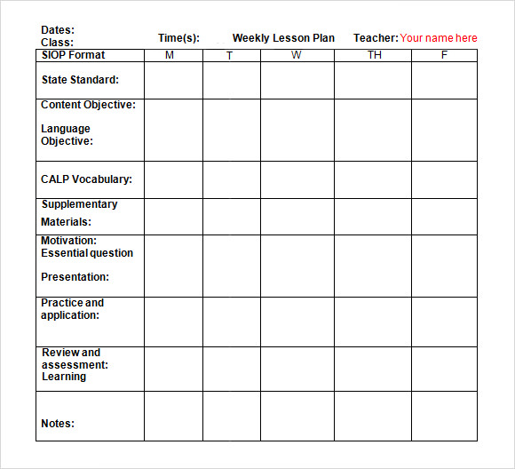 FREE 7 Sample Weekly Lesson Plan Templates In Google Docs MS Word 