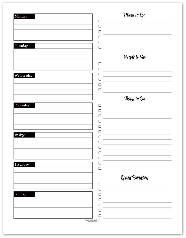 Free Black And White Weekly Planner Printables Weekly Planner 