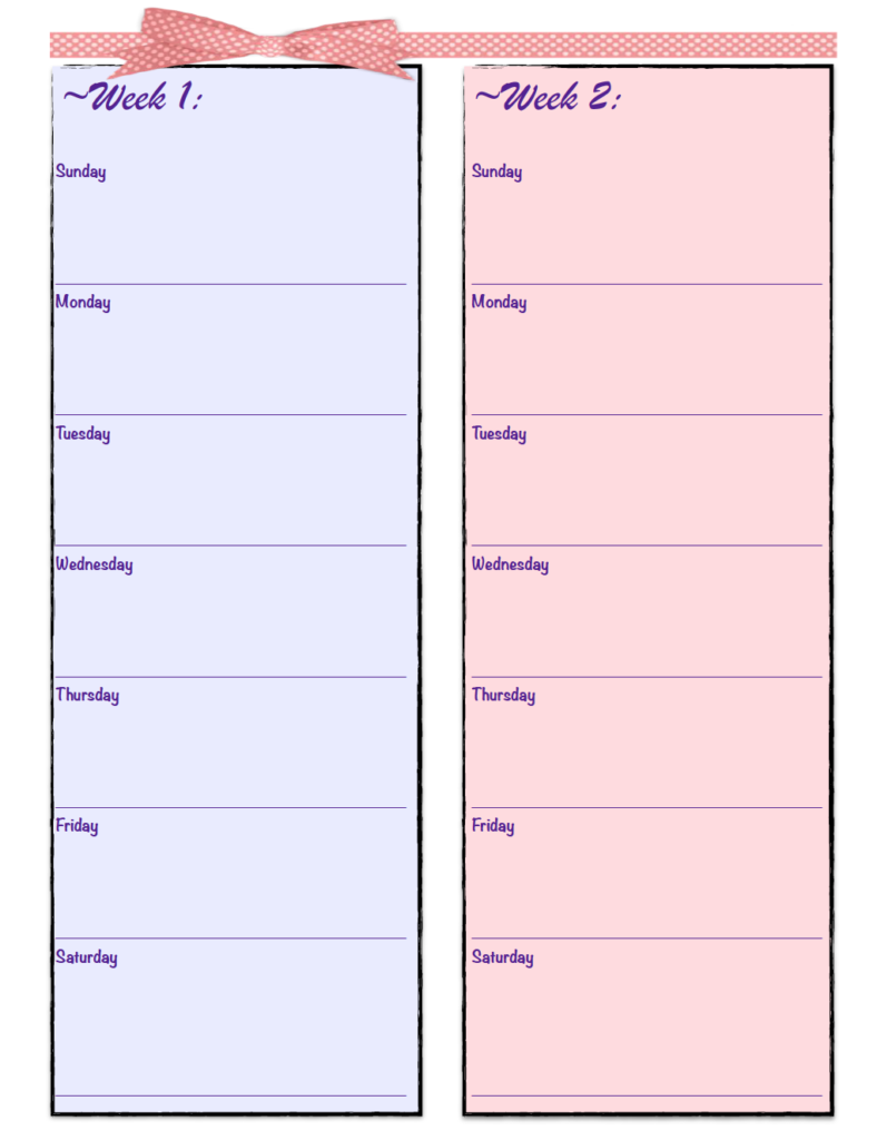 Free Printable 2 week Meal Planners 4 Designs