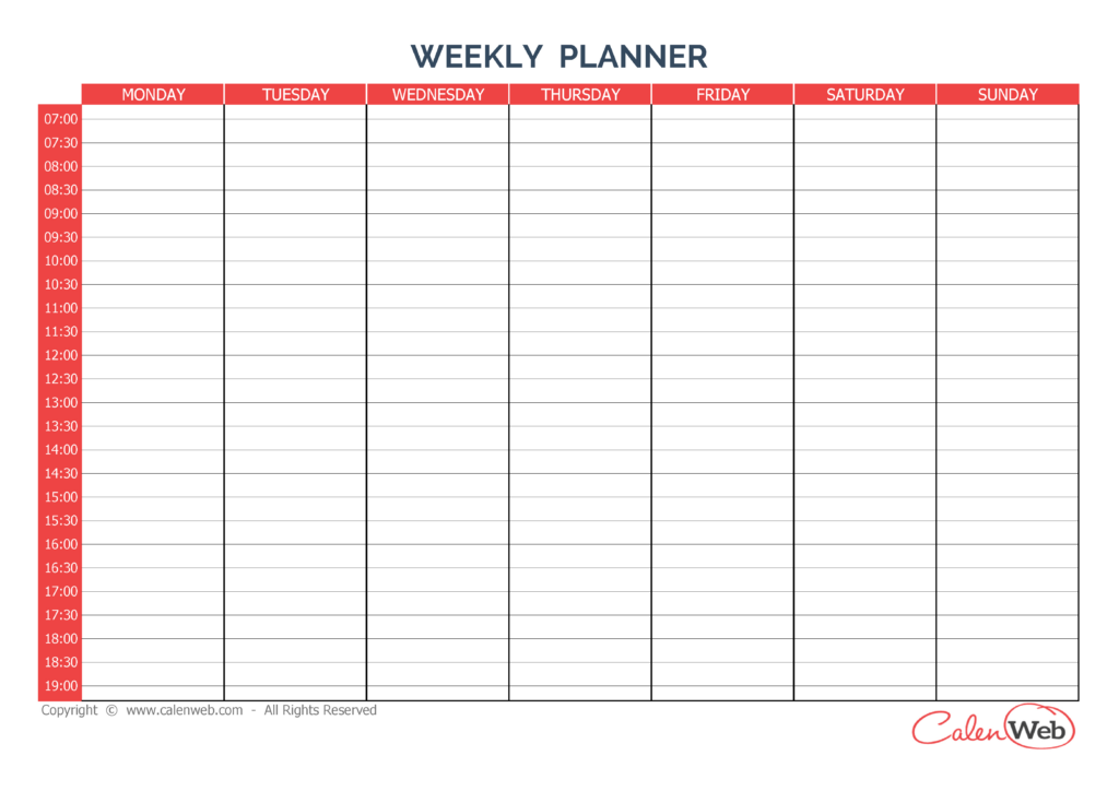 Free Printable 7 Day Weekly Calendar Calendar Printables Free Templates