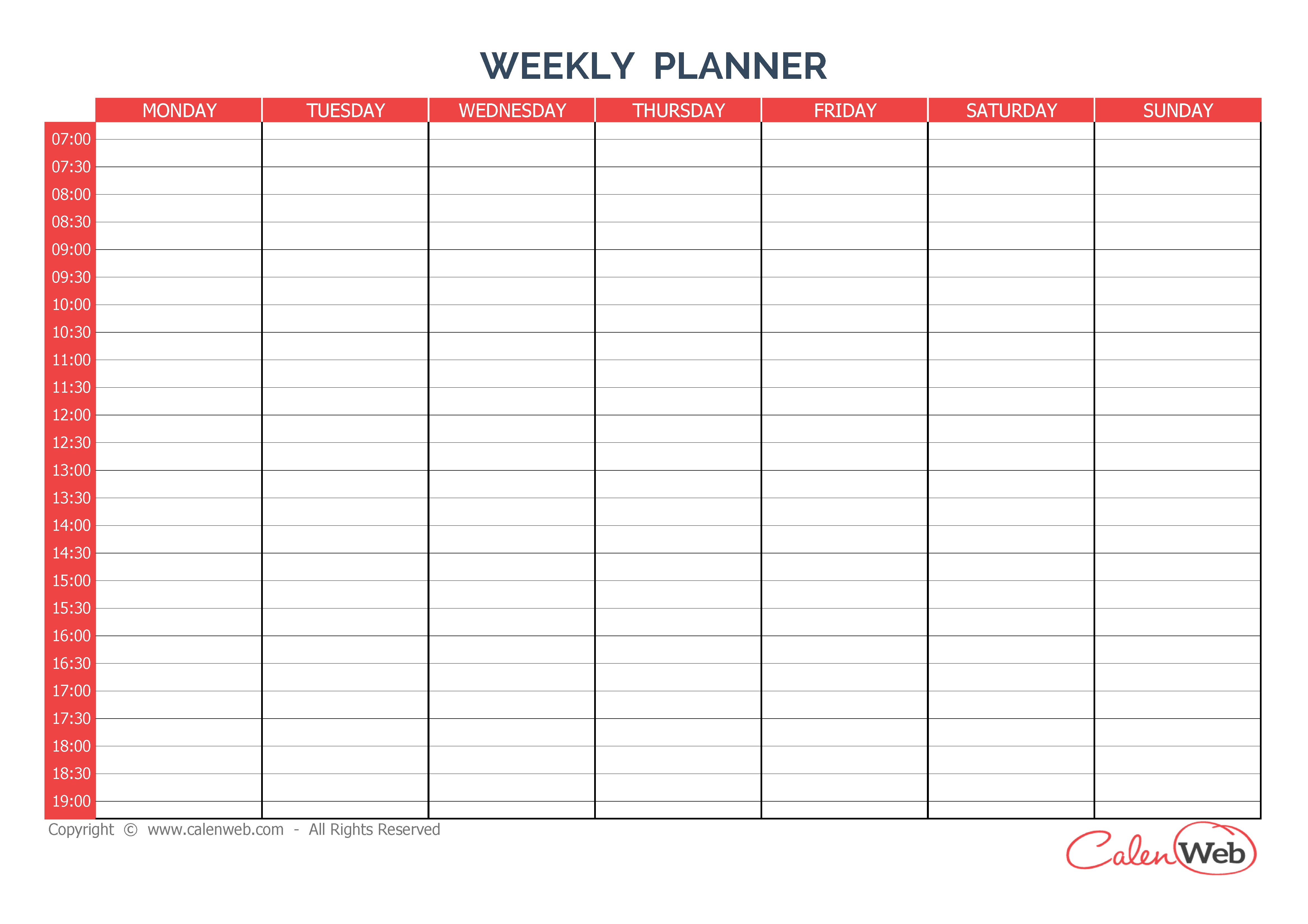 Free Printable 7 Day Weekly Calendar Calendar Printables Free Templates