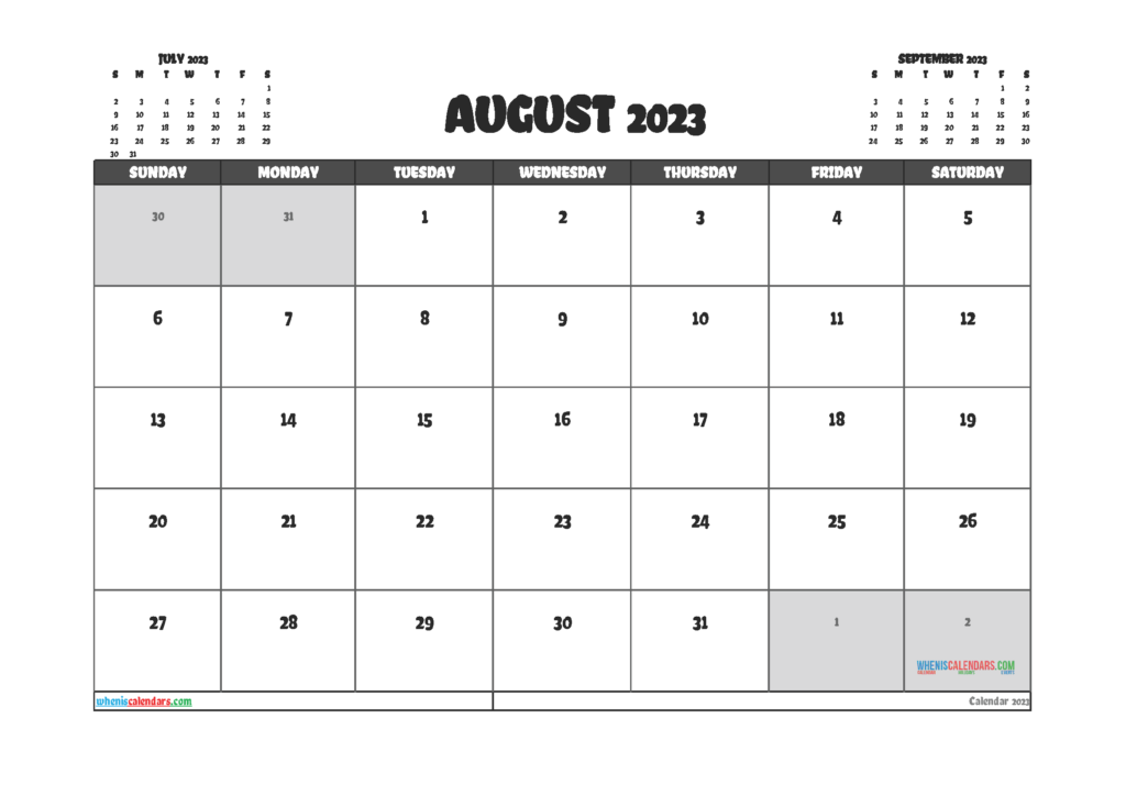 Free Printable August 2024 Calendar 12 Templates