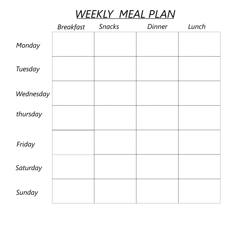 Free Printable Blank Weekly Meal Planner PDF Excel Word