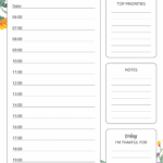 Free Printable Daily Hourly Planner With Flowers PDF Download