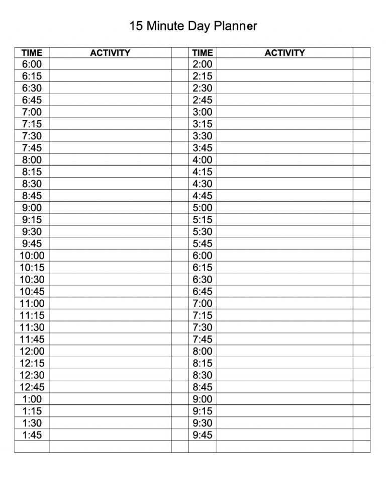 Free Printable Daily Planner 15 Minute Intervals Daily Calendar 