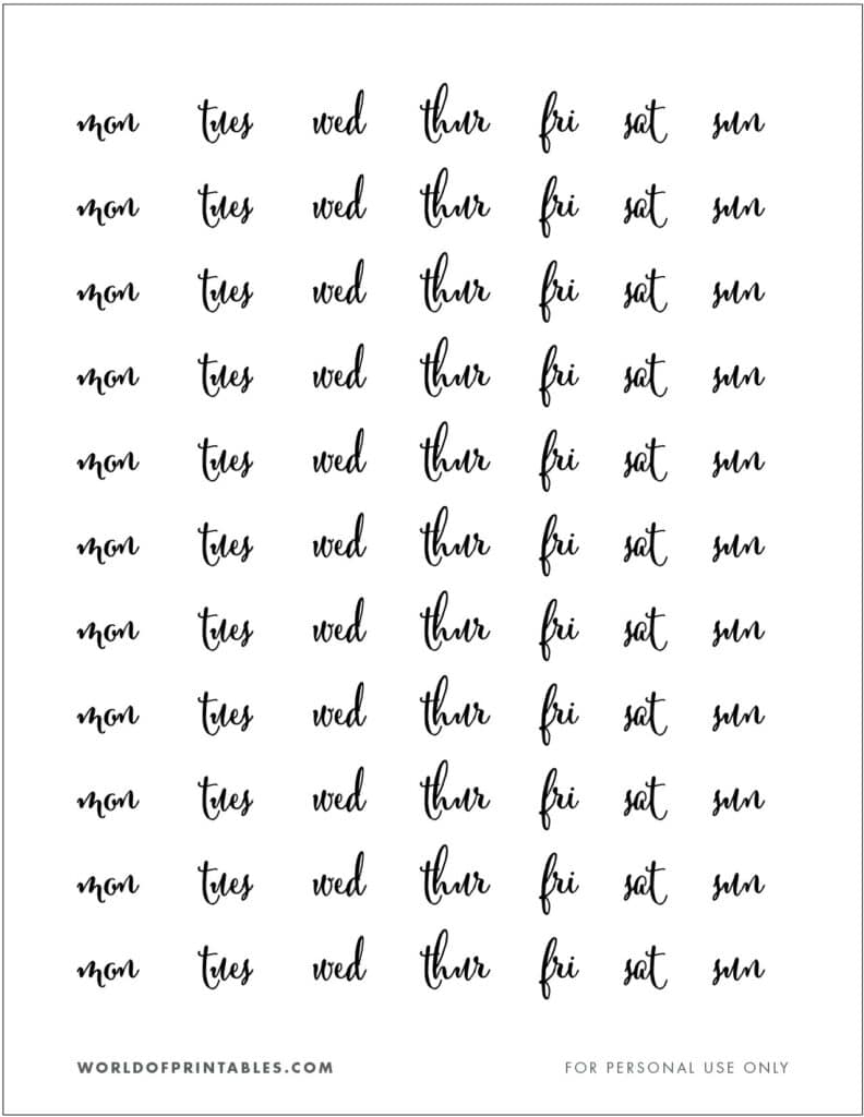 Free Printable Days Of The Week Planner Stickers World Of Printables