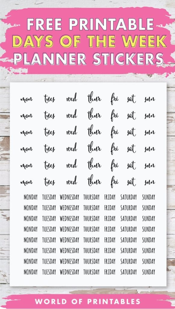 Free Printable Days Of The Week Planner Stickers World Of Printables