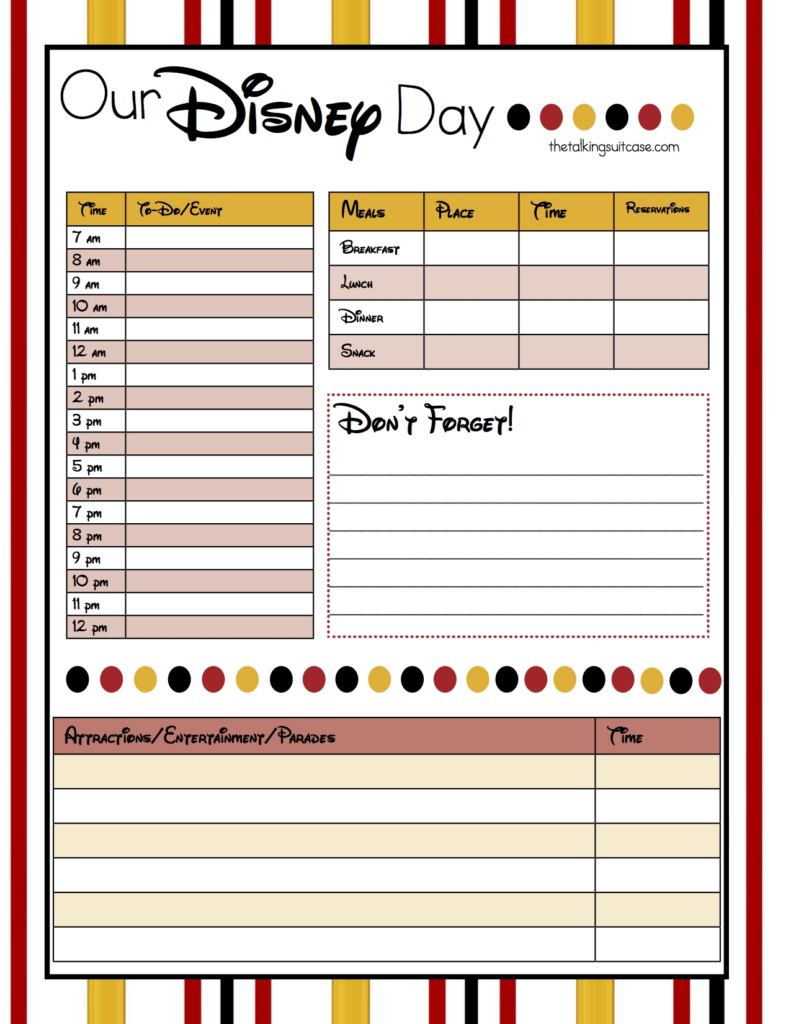 Free Printable Disney Week Itinerary Template Calendar Template Printable