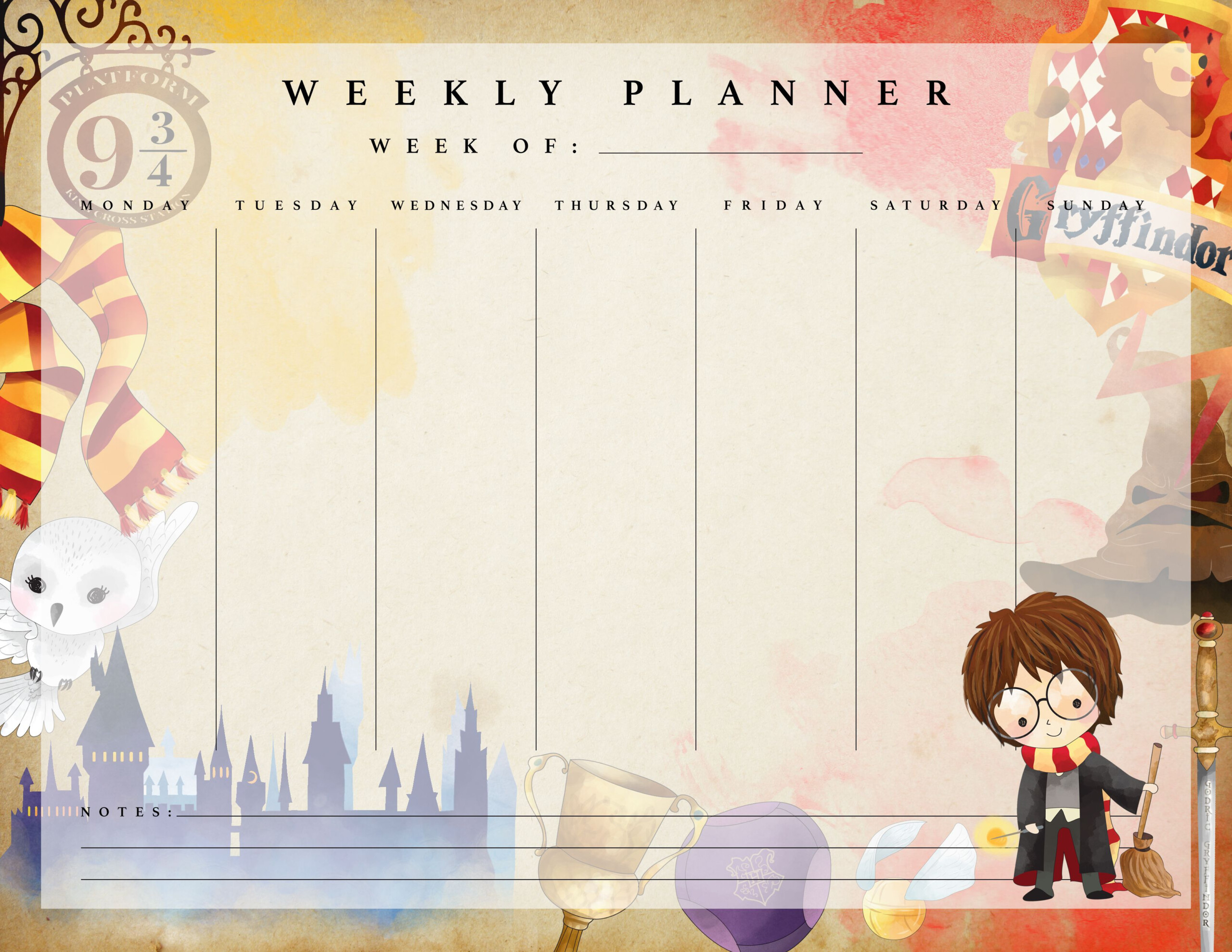 Free Printable Harry Potter Weekly Planner The Cottage Market Harry