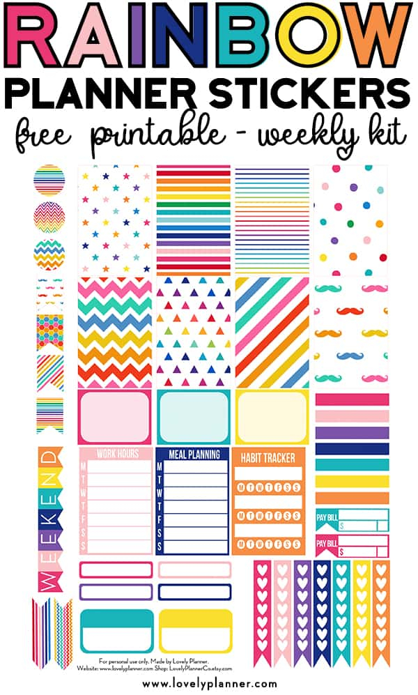 FREE Printable Rainbow Planner Stickers Weekly Kit Lovely Planner