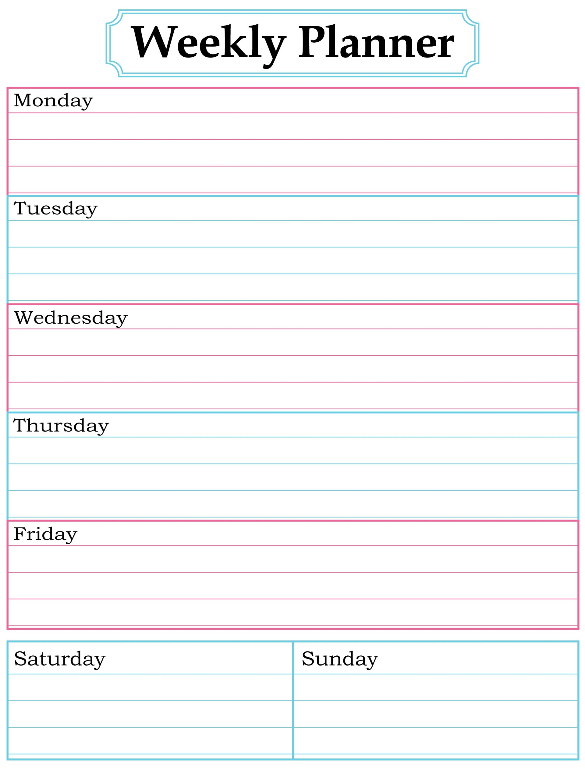 Free Printable Weekly Calendar Free Printable Weekly Calendar Pdf