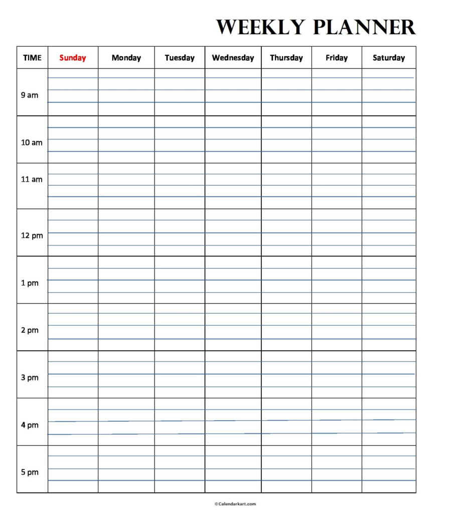 Free Printable Weekly Calendar With Times Crownflourmills