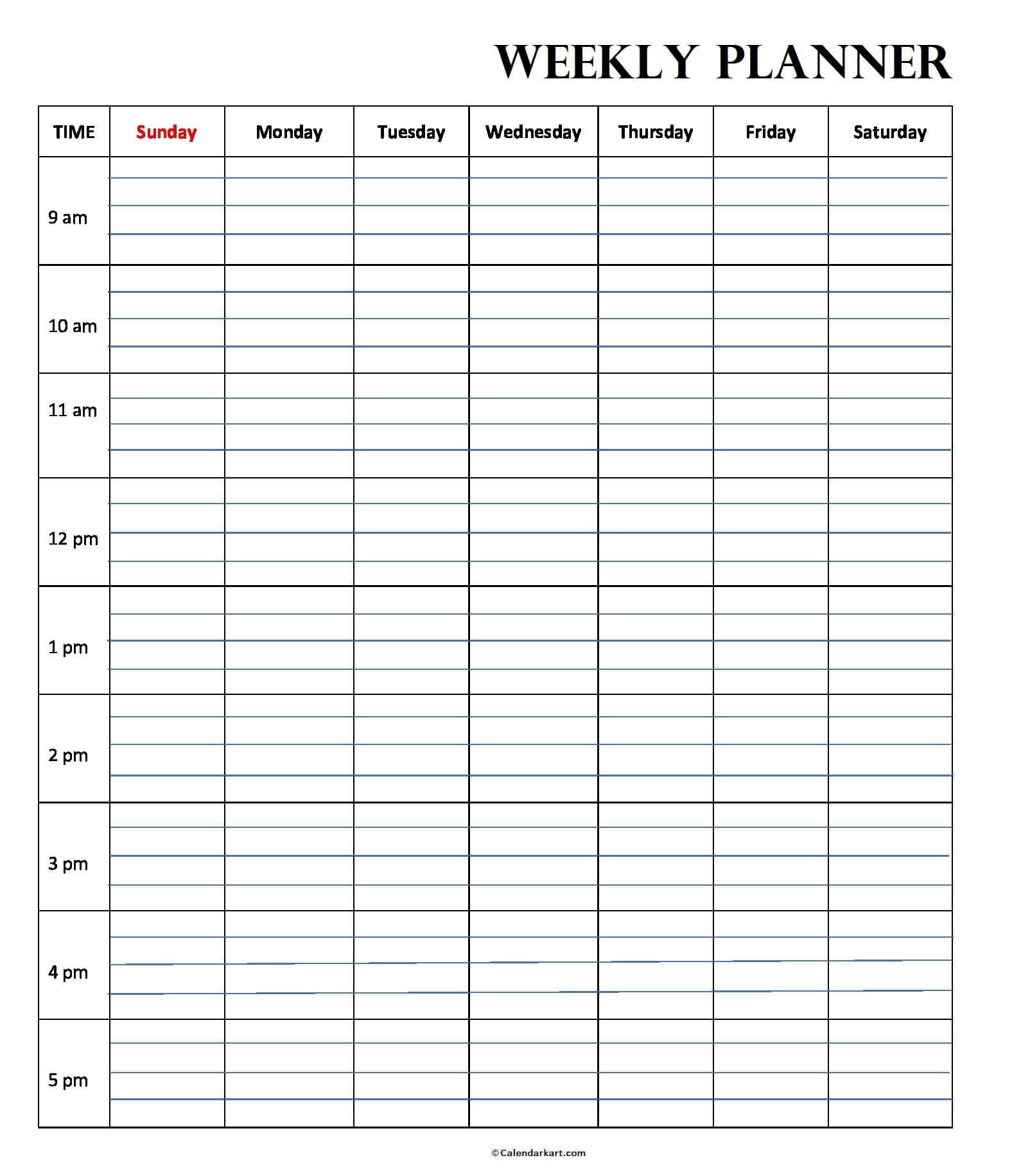 Free Printable Weekly Calendar With Times Crownflourmills