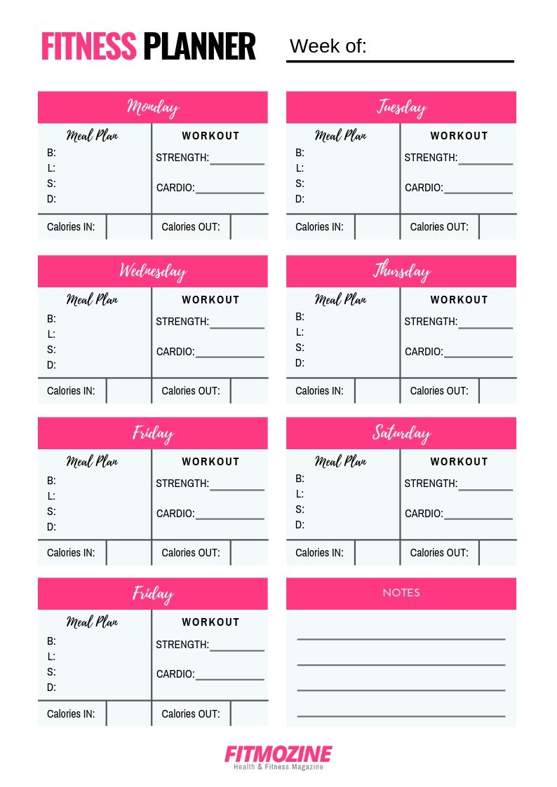 FREE Printable Weekly Fitness Planner FITMOZINE Weekly Fitness 