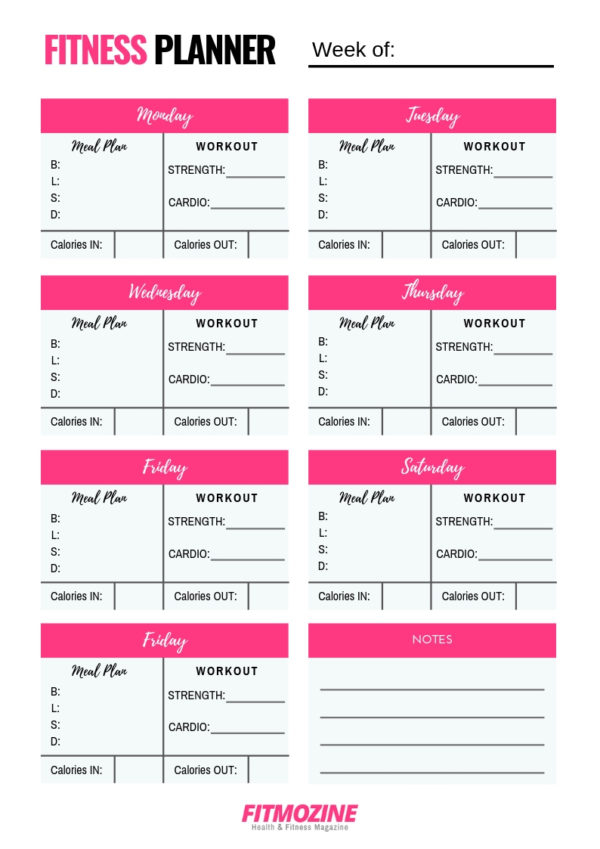 FREE Printable Weekly Fitness Planner FITMOZINE