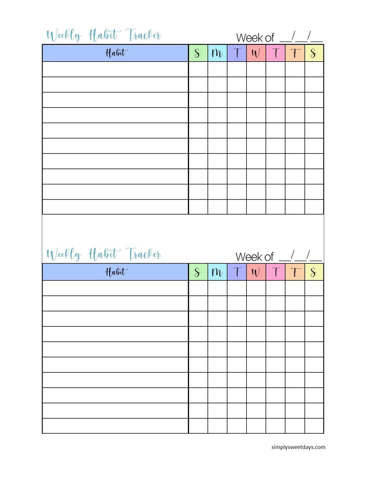 Free Printable Weekly Habit Tracker