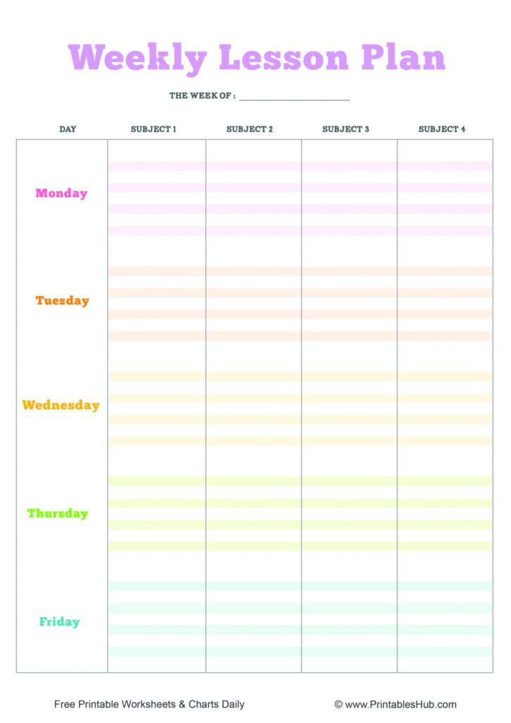 Free Printable Weekly Lesson Plans Template PDF One Blank Format 