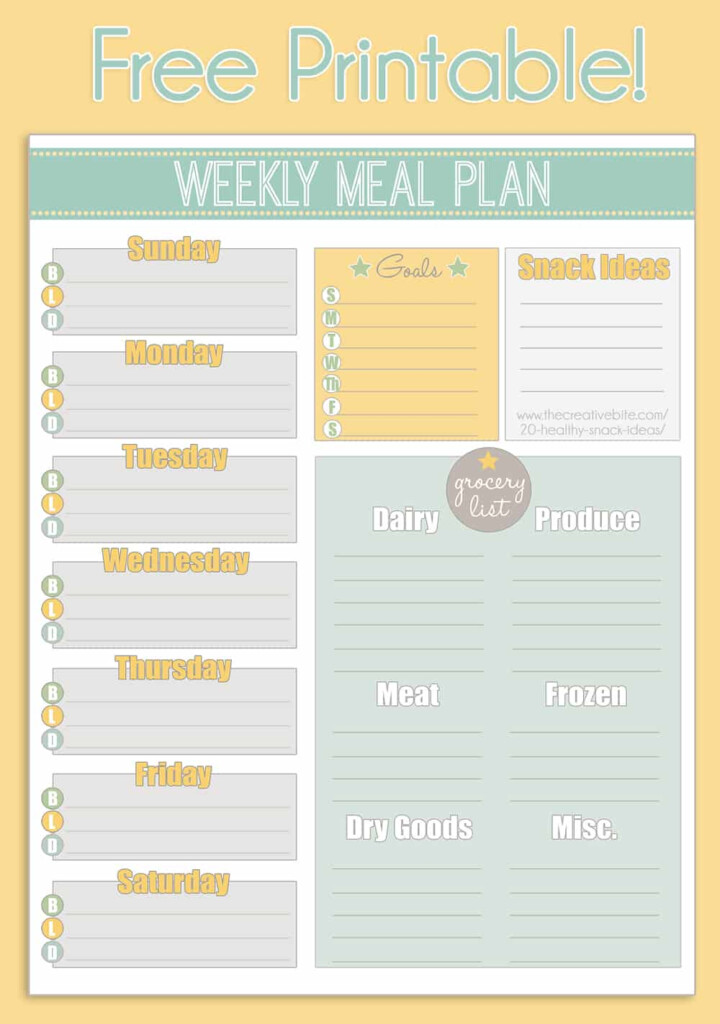 Free Printable Weekly Meal Planner Calendar