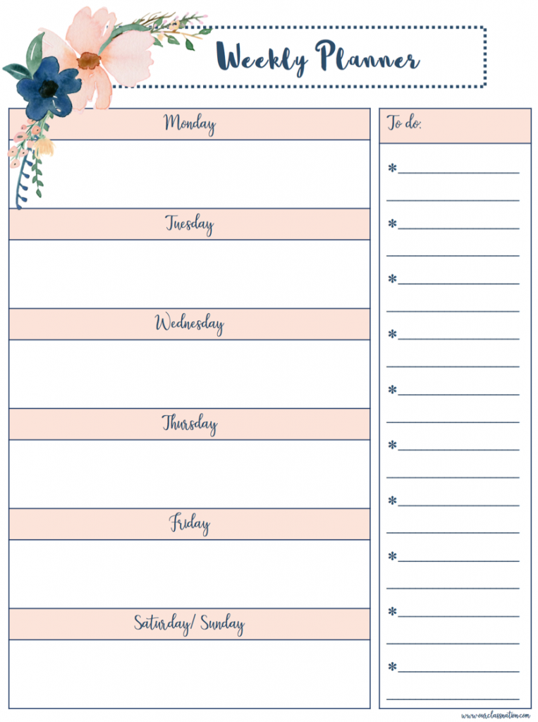 Free Printable Weekly Planner Our Class Nation Weekly Planner 