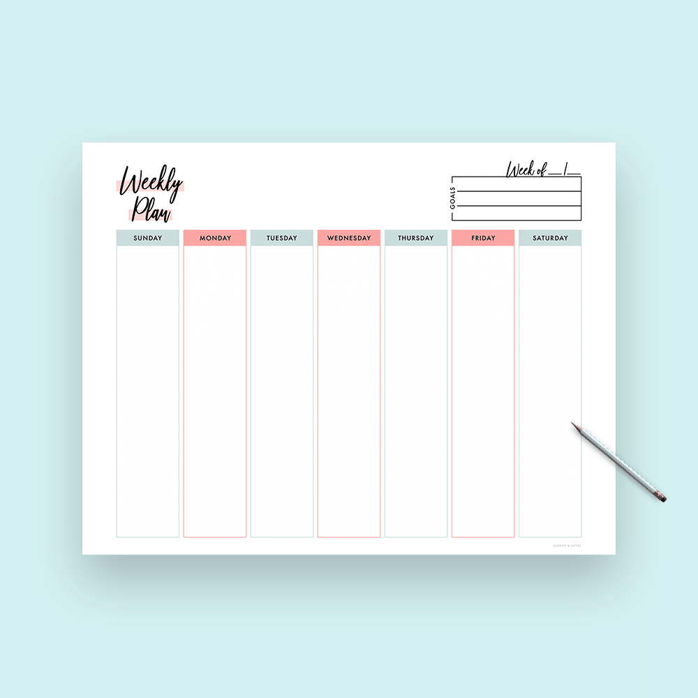 Free Printable Weekly Planner Template With Vertical Columns And Goals 