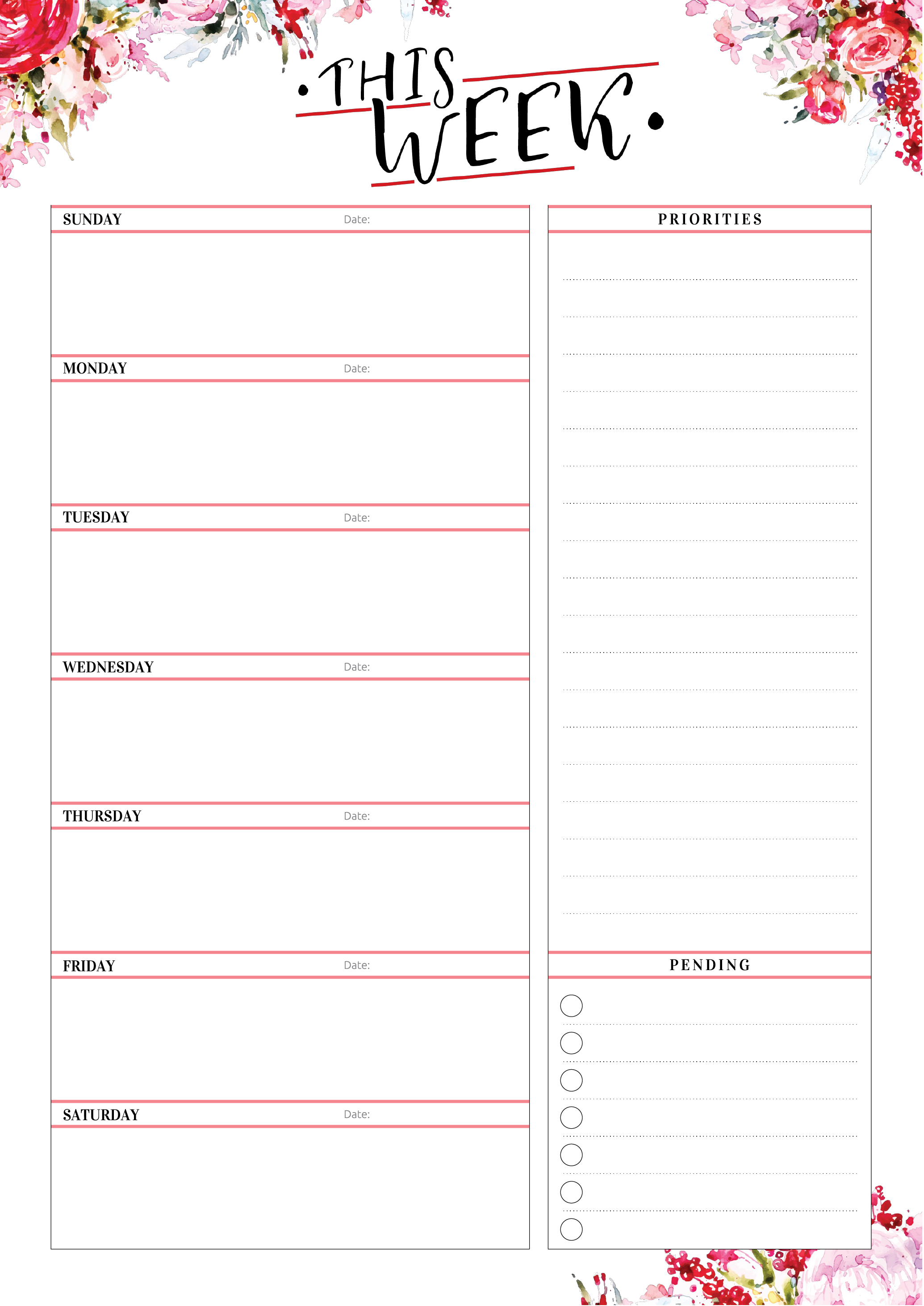 Free Printable Weekly Planner With Priorities PDF Download Free