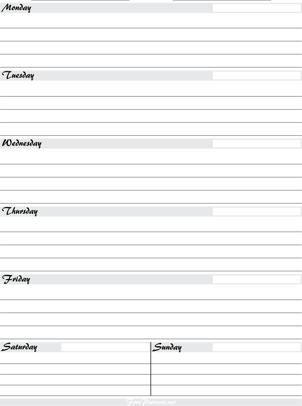 Free Printable Weekly Planners Printable Weekly Planner Sheets