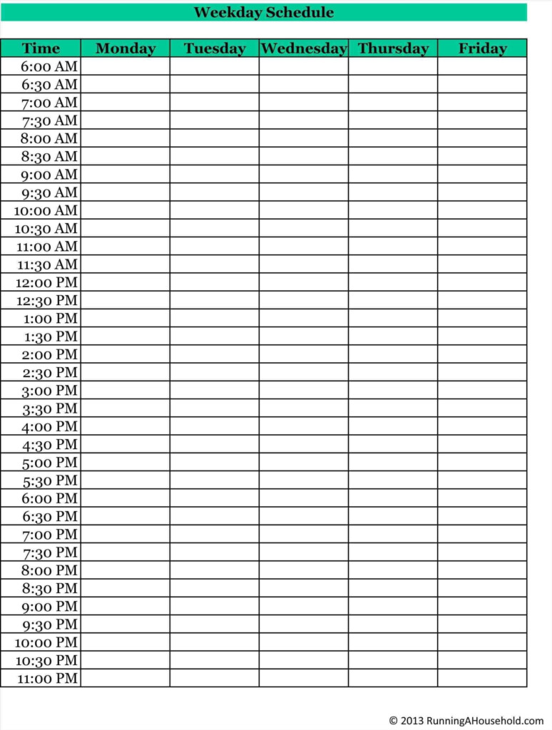 Free Printable Weekly Schedule 15 Minute Increments